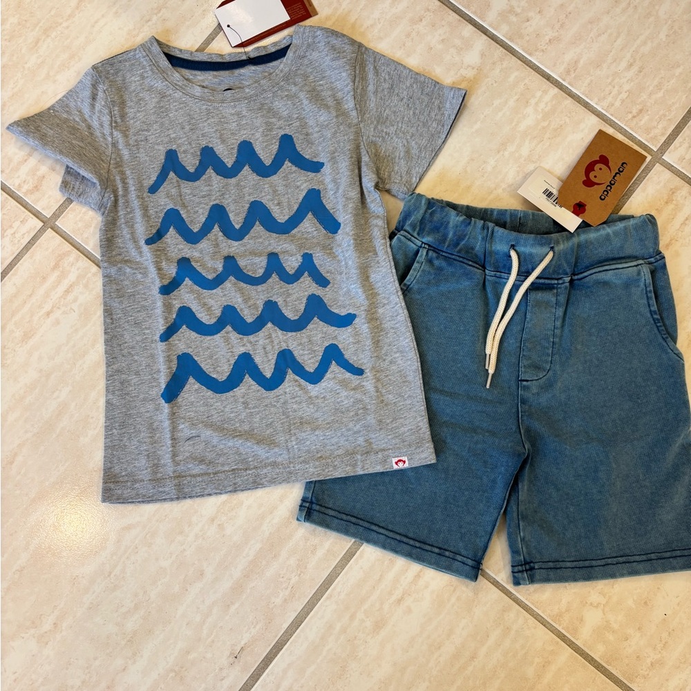 Appaman Gray Tee with Blue Wave Design - NWT!